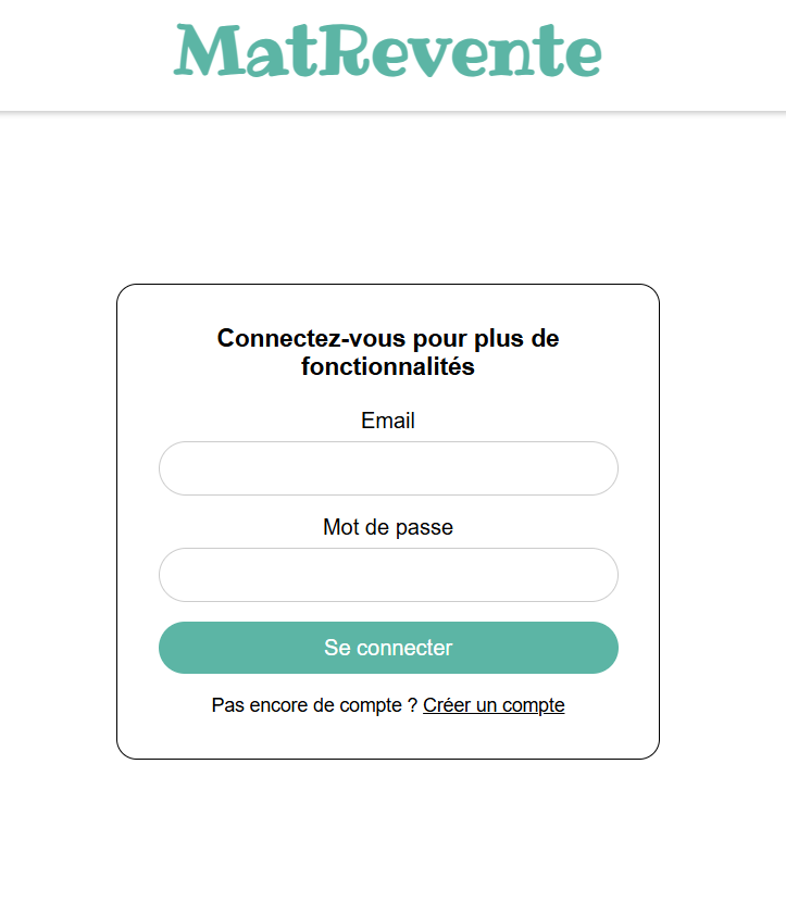 Page de connexion de MatRevente