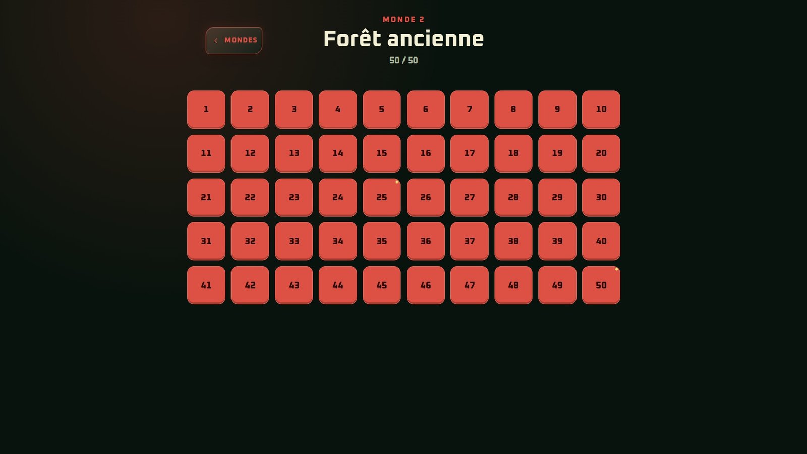 Sélection des niveaux de campagne