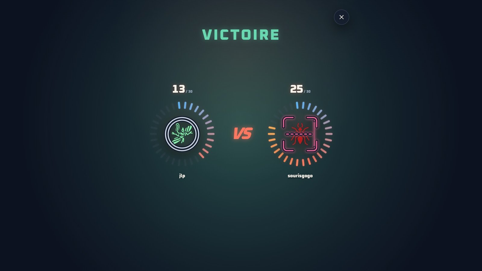 Écran de victoire d’un duel Mazlide