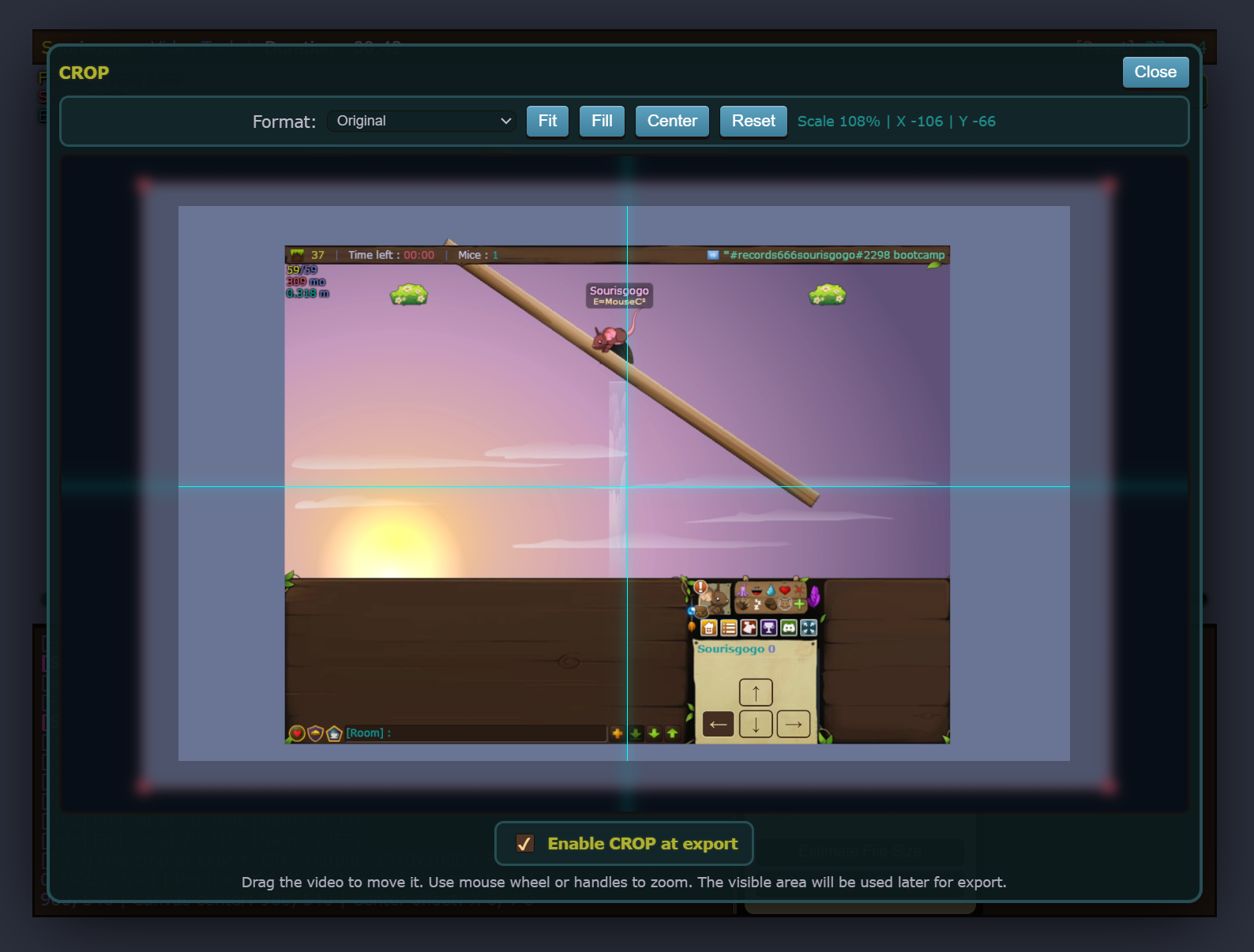 Interface de recadrage