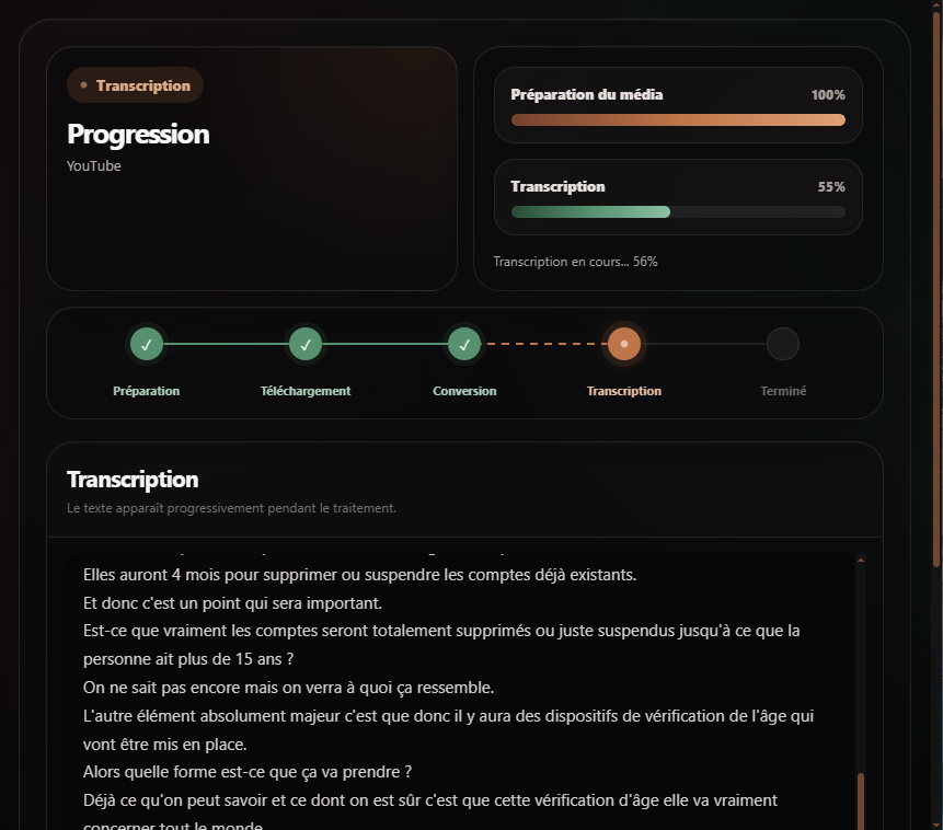 Suivi de la transcription sur tablette